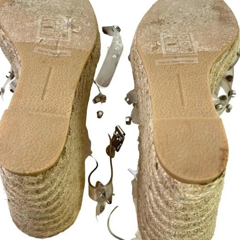 Dolce Vita Maxton Espadrille Womens Clear Studded Wedge Sandals Square Toe 8.5